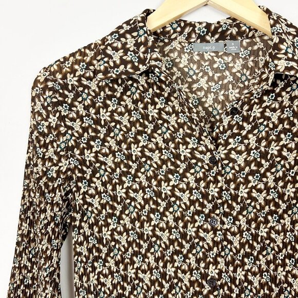 Y2K Fall Floral Pleated Top Peplum Hem Boho Whimsical Forest Fairy Size Small Wo - Picture 2 of 5